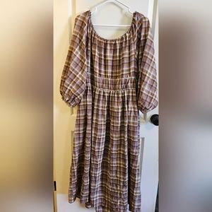 Madewell brown plaid midi dress size large